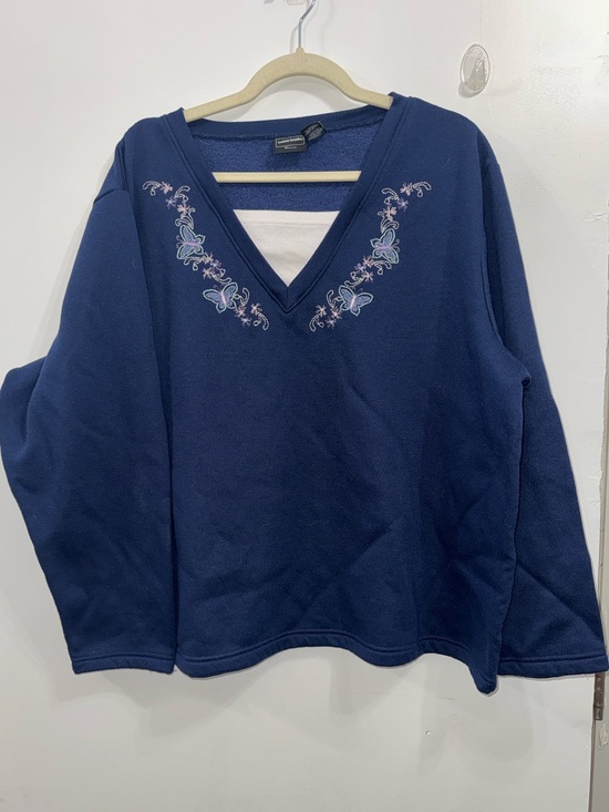 Bobbie Brooks Sweaters - Bobbie Brooks Navy V-Neck Sweater with Pastel Butterfly Embroidery